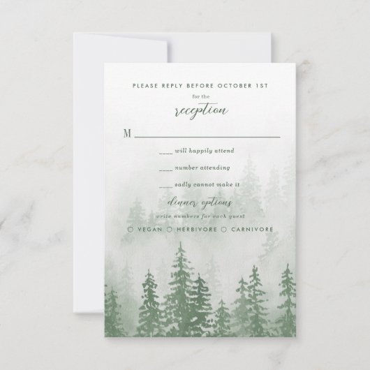 Evergreens in het bos Fog in Green Wedding RSVP (Voorkant)