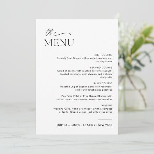 EVERLEIGH Bruiloft Diner Menu 5x7 Kaart (Staand voorkant)