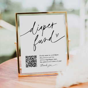 EVERLEIGH Diaper Fund QR Code Baby shower Sign Poster