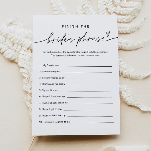 EVERLEIGH Finish the Bride's Bachelorette Game Kaart