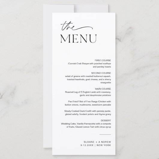 EVERLEIGH Menu Mariage minimaliste 4x9 (Devant)