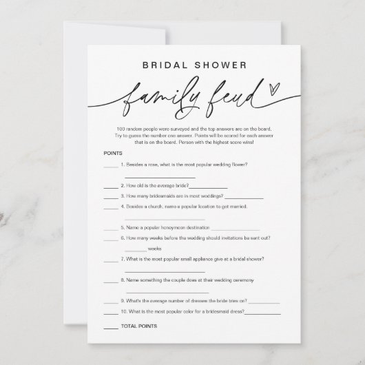 EVERLEIGH Minimaal bruidsfeest enquête zegt spel Kaart (Voorkant)