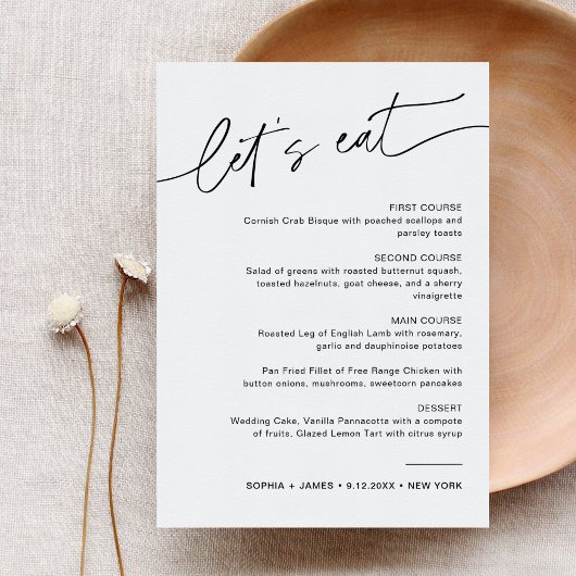 EVERLEIGH Minimalist Wedding Dinner Menu Kaart