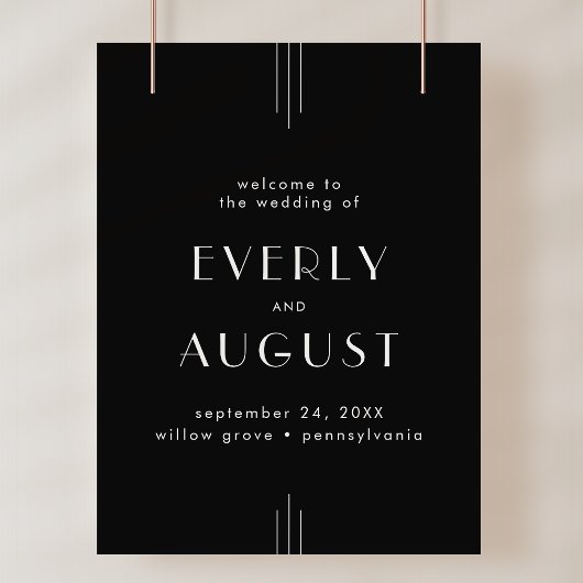 EVERLY Art Deco Black Wedding Welkom Poster