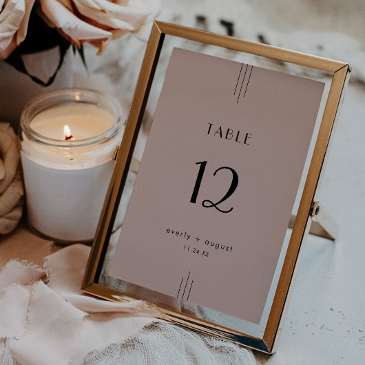 EVERLY Art Deco Blush Pink Wedding Table Numbers Kaart