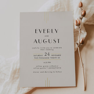 EVERLY Art Deco Ivory Black and Gold Foil Wedding Folie Uitnodiging