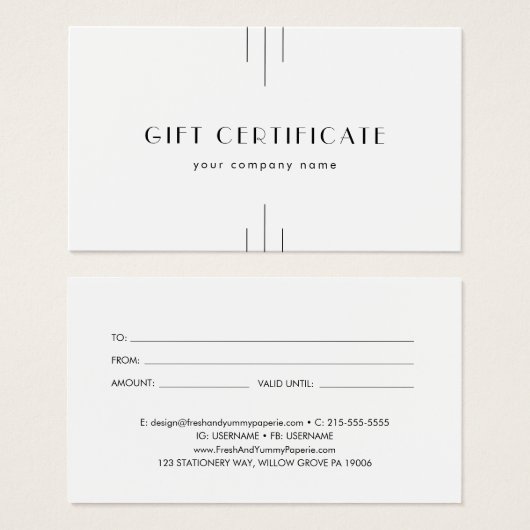 EVERLY Art Deco Minimal Business Gift Certificate (Devant & derrière)