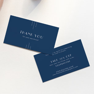 EVERLY Art Deco Navy Blauwe Zakelijke Dankkaart Kortingskaartje