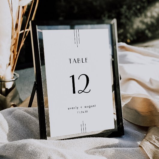 EVERLY Art Deco White Black Wedding Table Numbers Kaart