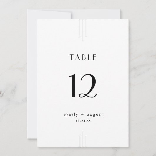 EVERLY Art Deco White Black Wedding Table Numbers Kaart (Voorkant)