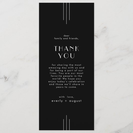 EVERLY Art Deco Zwarte Trouwtafel Dank u kaart (Voorkant)