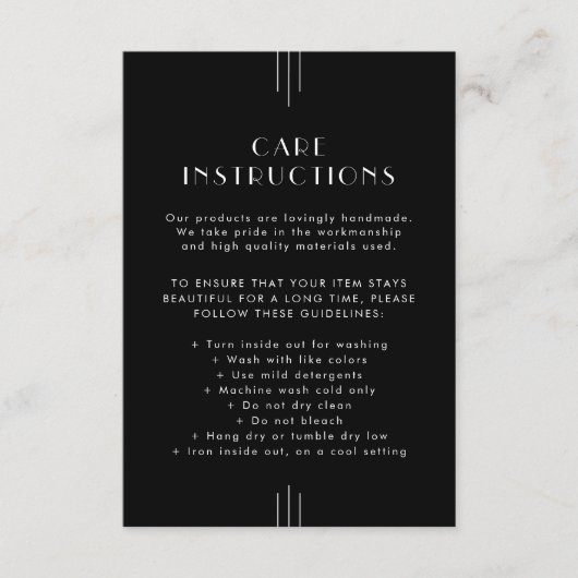 EVERLY Black Business Product Care Instructions Informatiekaartje (Voorkant)