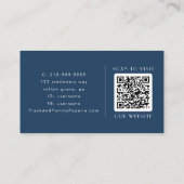 EVERLY Classic Modern Art Deco Navy Blue QR Code Visitekaartje (Achterkant)