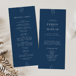 EVERLY Classic Modern Art Deco Navy Blue Wedding Programma