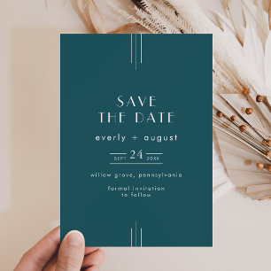 EVERLY Eenvoudige Retro Art Deco Pauw Groenblauw H Save The Date