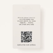 EVERLY Ivory Black Logo QR Code Employee ID Card Badge (Achterkant)