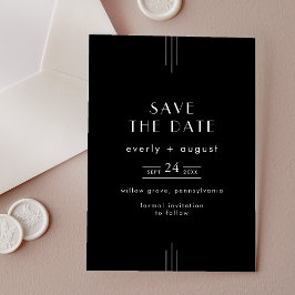 EVERLY Modern Art Deco Black Wedding Save the Date Acryl Uitnodigingen