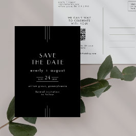 EVERLY Modern Art Deco Black Wedding Save the Date Uitnodiging Briefkaart
