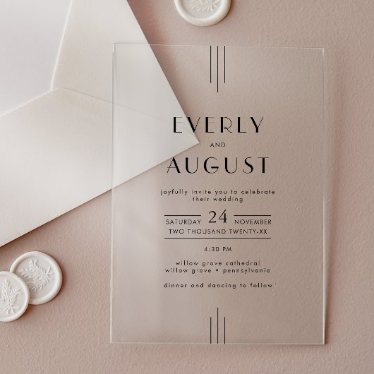 EVERLY moderne art deco acryl bruiloft uitnodiging Acryl Uitnodigingen