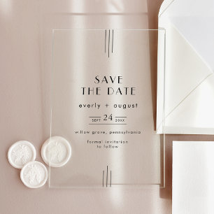 EVERLY Moderne Art Deco Trouw Save the Date Acryl Uitnodigingen