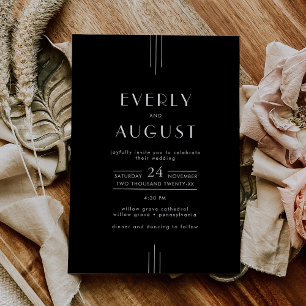 EVERLY Moderne Art Deco Zwart-wit bruiloft Kaart