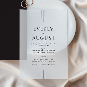EVERLY Moderne Art Deco Zwart-wit bruiloft Vellum Uitnodigingen