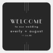 EVERLY Moderne Art Deco Zwarte bruiloft Welkom Tas Vierkante Sticker (Voorkant)
