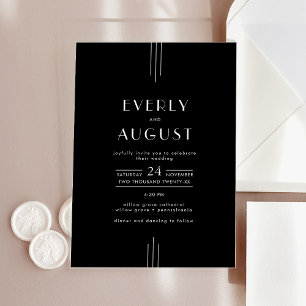 EVERLY Moderne Art Deco Zwarte Huwelijk Acryl Uitnodigingen