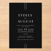 EVERLY Moderne Art Deco Zwarte Huwelijk Acryl Uitnodigingen (Voorkant)