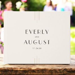 EVERLY Retro Art Deco Ivory Gold Black Wedding Gastenboek