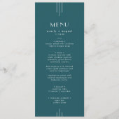 EVERLY Simple Retro Art Deco Peacock Teal Wedding Menu (Voorkant)