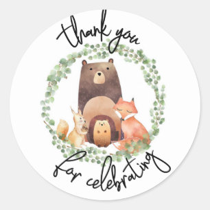 EVERLY woodland Baby shower Waterverf woud Ronde Sticker