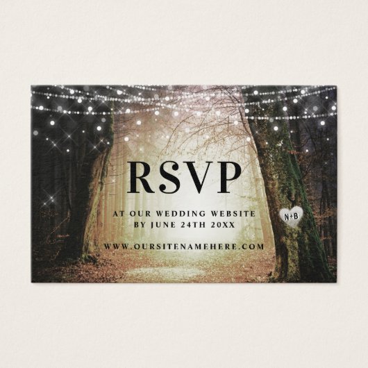 Evermore | Cartes d'insertion RSVP en or forestier (Devant)