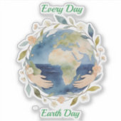 Every Day Earth Day Floral Globe With Hands Sticker (Voorkant)