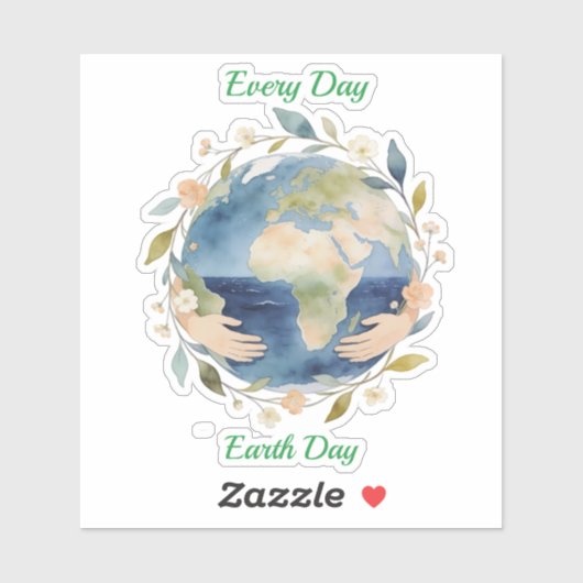 Every Day Earth Day Floral Globe With Hands Sticker (Vel)