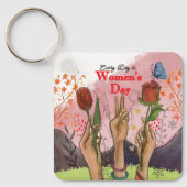 Every Day is Women's Day Hand-Painted Square Sleutelhanger (Voorkant)