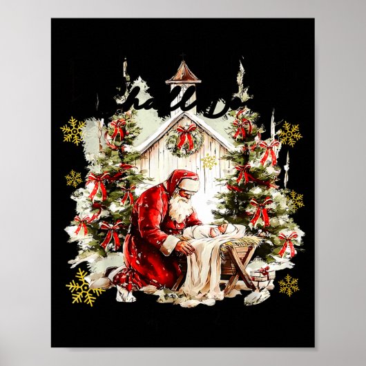 Every Knee Shall Bow Funny Kneeling Santa Baby Jes Poster (Voorkant)