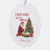 Every Knee Shall Bow Santa and Nativity Christmas Ornament Kaart (Links)