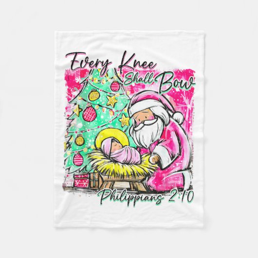 Every Knee Shall Bow Santa Christmas Nativity Scen Fleece Deken (Voorkant)
