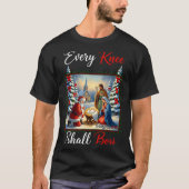 Every Knee Shall Bow Santa Christmas Nativity Scen T-shirt (Voorkant)