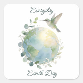 Everyday Earth Day Hummingbird Bird Vierkante Sticker
