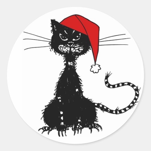 Evil Black Cat Christmas Ronde Sticker (Voorkant)
