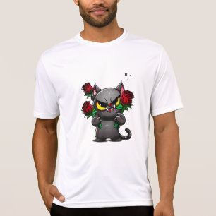 Evil Black Cat Holding Rozen Cool Dark Stars T-shirt