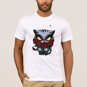 Evil Black Cat Holding Rozen Cool Dark Stars T-shirt