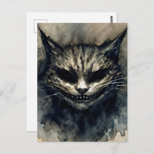 Evil Cat Smiling Waterverf Art Briefkaart (Voorkant / Achterkant)