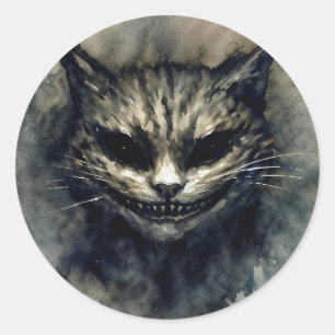 Evil Cat Smiling Waterverf Art Ronde Sticker