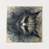 Evil Cat Smiling Waterverf Kunstwerk Wandkleed (Voorkant (horizontaal))