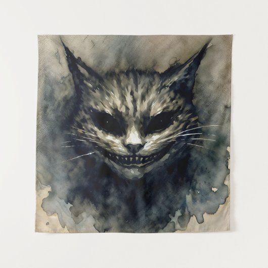 Evil Cat Smiling Waterverf Kunstwerk Wandkleed (Voorkant)