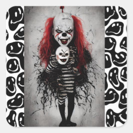 Evil Clown Kind met een enge clown hoofd Vierkante Sticker