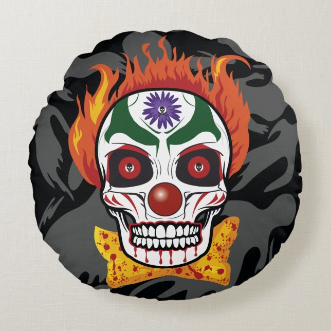 Evil Clown Skull Demon Sierkussen Home Decor Rond Kussen (Voorkant)